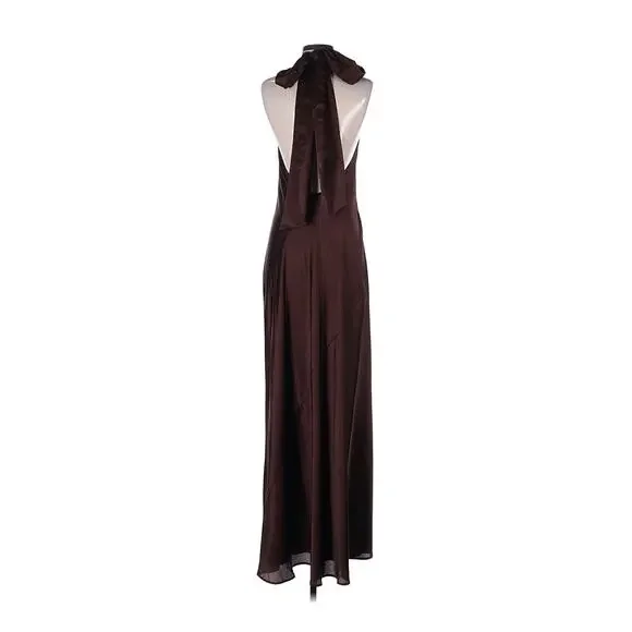 Show Me Your Mumu Lisa Maxi Dress in Chocolate Luxe Satin XXL
